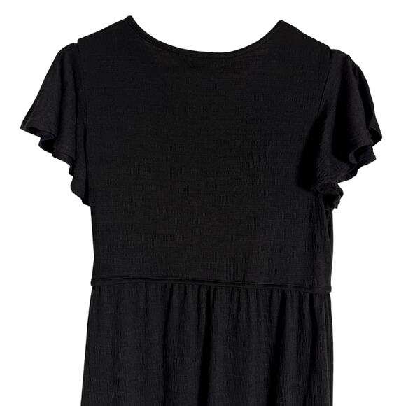 Max Studio Solid Black Flutter Short Sleeve Faux Wrap Midi Dress Size Large - Picture 11 of 13